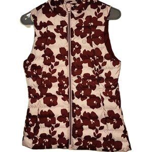 G/FORE Women's Floral Maroon Blush Pink Quilted Hybrid Puffer Vest Size Small